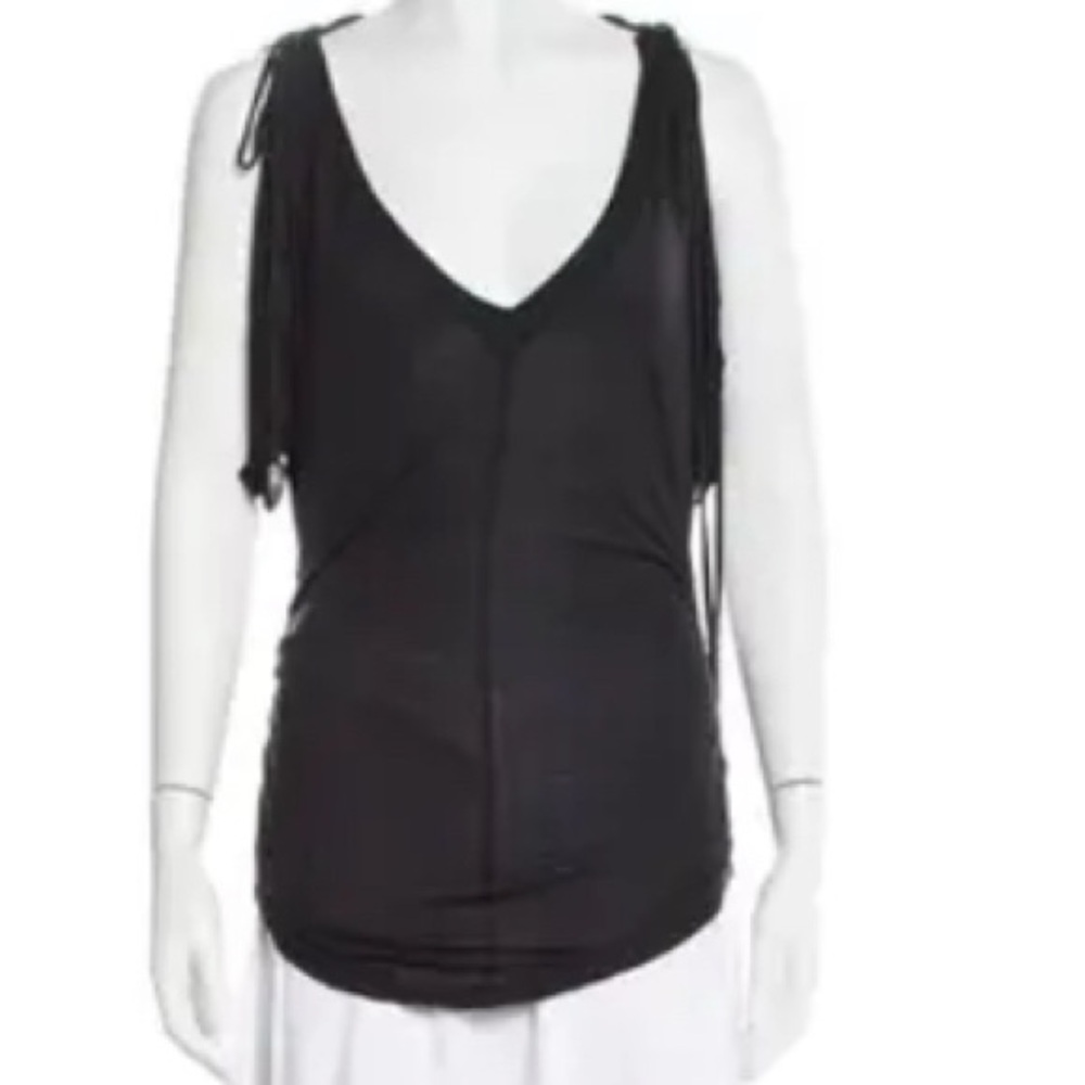 Miu Miu Vintage Black Sleeveless Top w/ beautiful side ruching & delicate ties